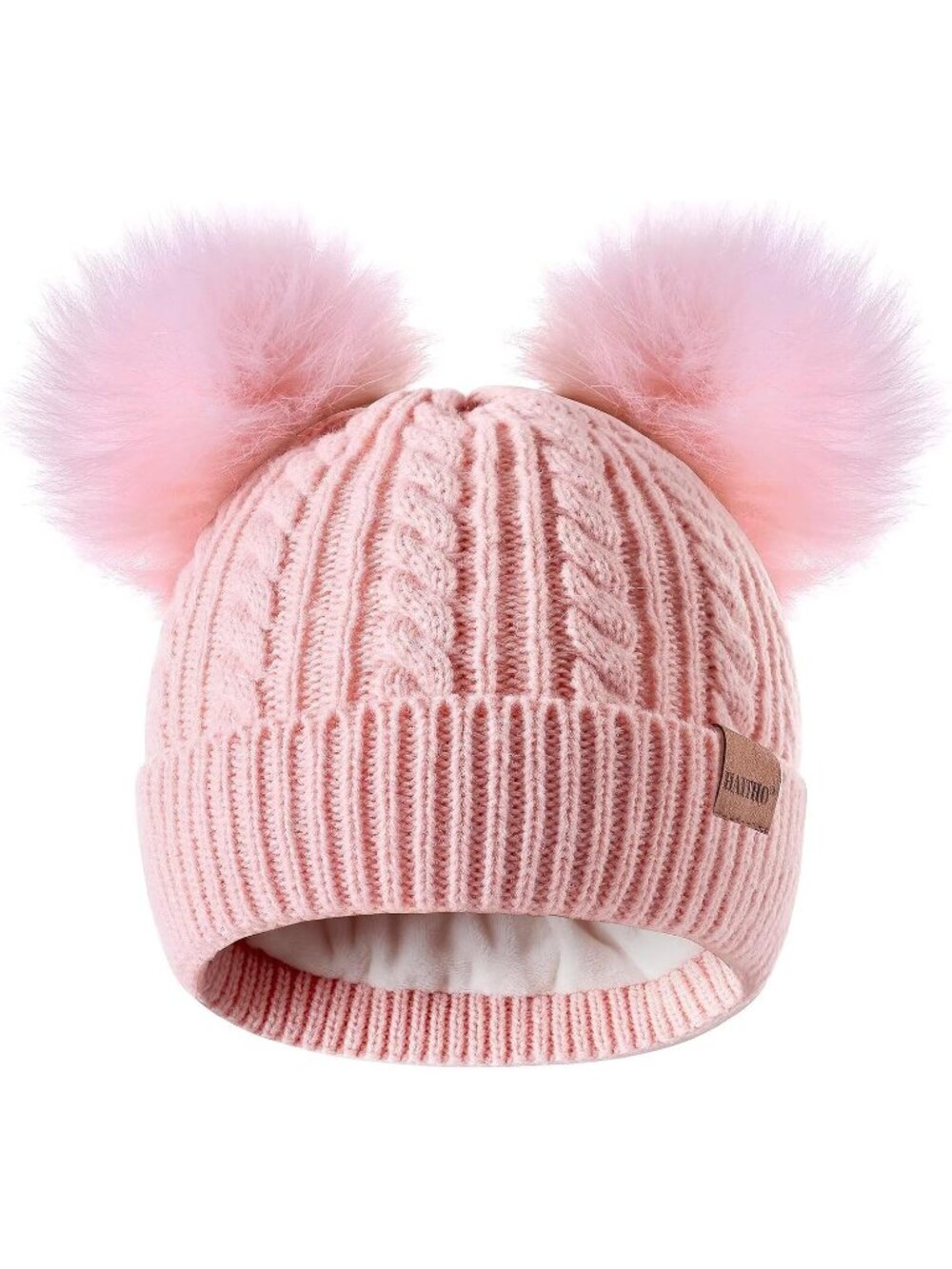 Women's Pink Elastic Birthday Winter Hats Kids Toddler Children Knit Fleece Cap